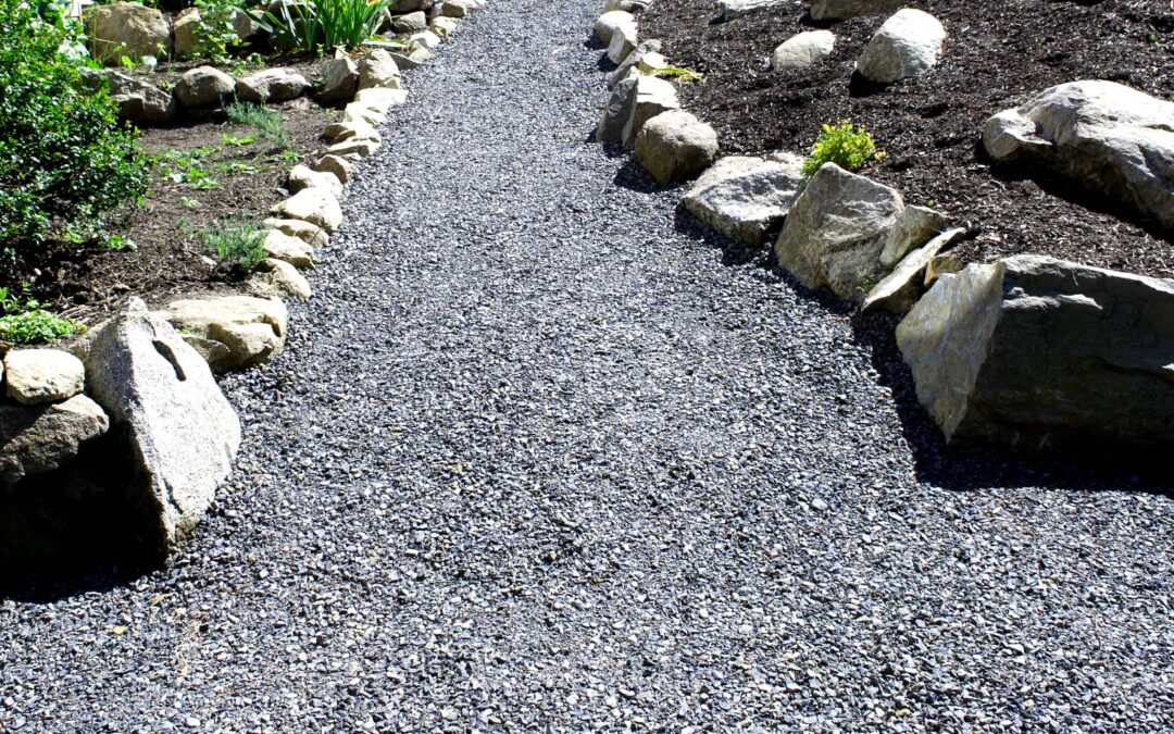 Stones and Boulders from tuf-turf can be perfect for your landscape design, as in the pathway and rock border shown here
